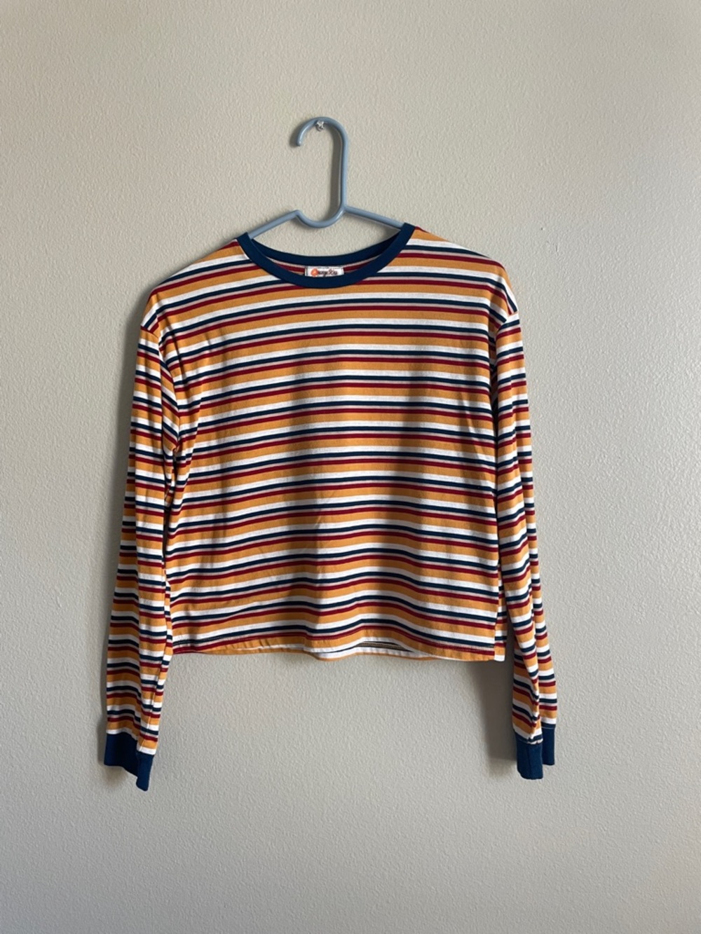 Orange Kiss Cropped Long Sleeve Striped Shirt
